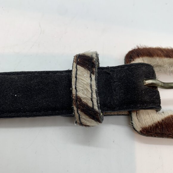 vtg Amiee Lynn suede belt Size M Black W Pony-style calfskin Zebra Print Buckle - Picture 5 of 6